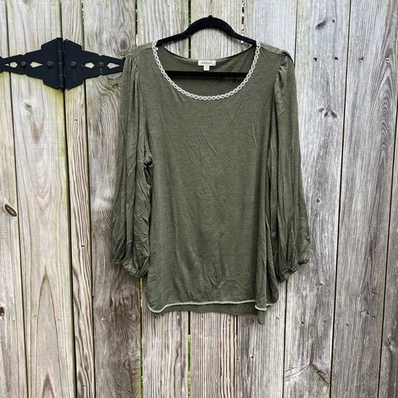 MAX STUDIO Green Long Sleeve w White Stitching Women’s XL - Picture 1 of 10